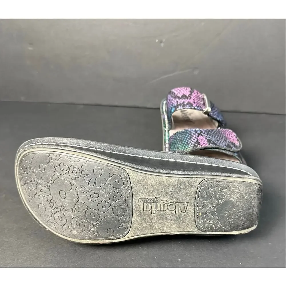 Alegria Karmen Black Purple Reptile Pattern Strap Sandals Size 38 US  8 8.5
